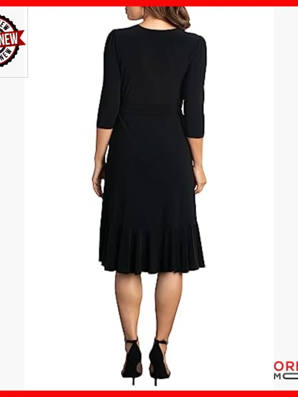 Plus Size Midi Wrap Dress with Ruffled Skirt and Sleeves for Cocktail Work